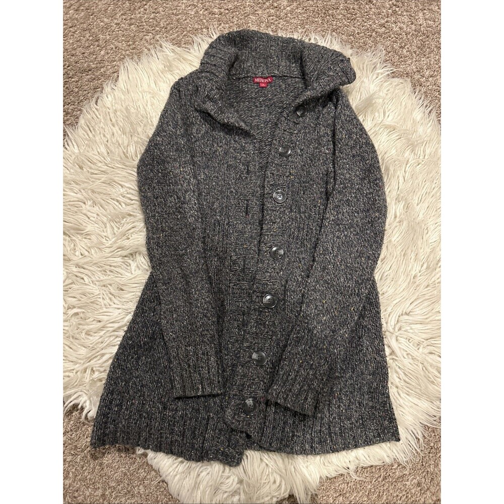 Merona Small Women’s Chunky Knit Long Gray Cardigan With Pockets And Collar